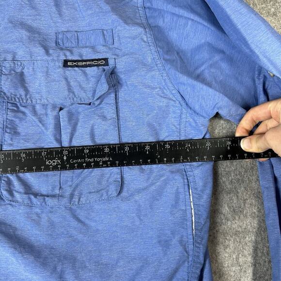 ExOfficio Shirt Mens XL Blue Vented Nylon Quick Dry Button Down Fishing Gorpcore - Picture 8 of 8